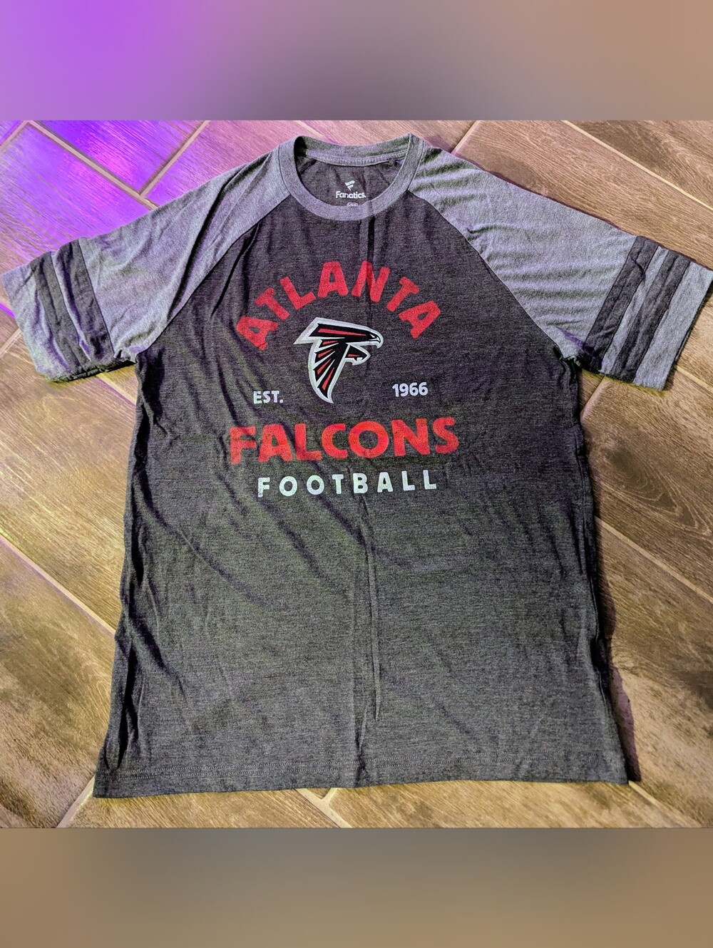 Fanatics NFL Atlanta Falcons Black and Gray Raglan Tee with Red Logo